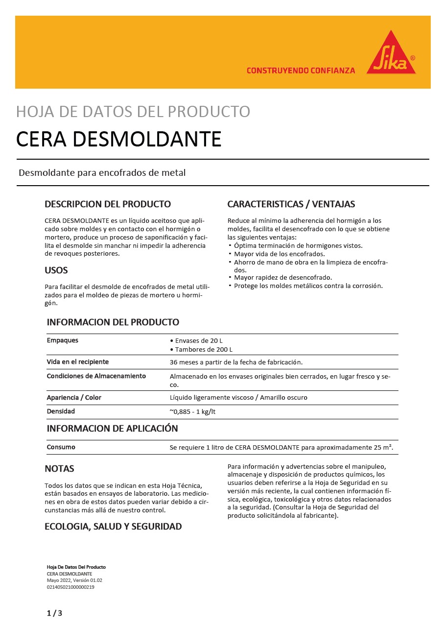 CERA DESMOLDANTE